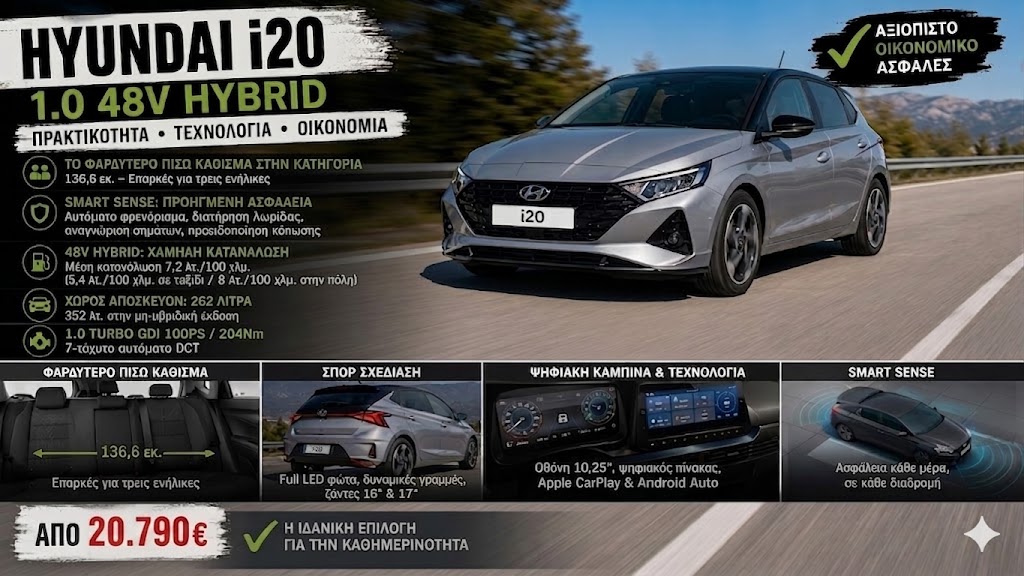 Hyundai i20 48V Hybrid: Κορυφαίοι εσωτερικοί χώροι και Smart Sense 